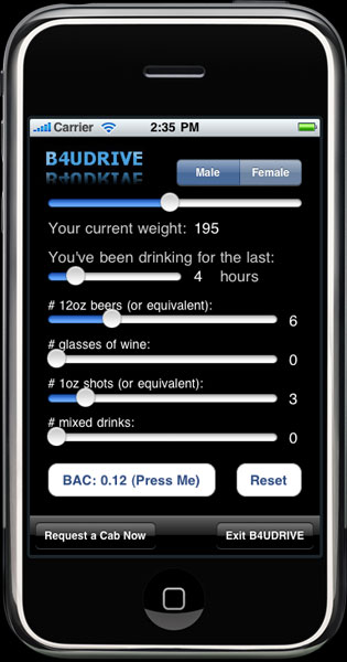 Screen Shot of B4UDRIVE iPhone Application